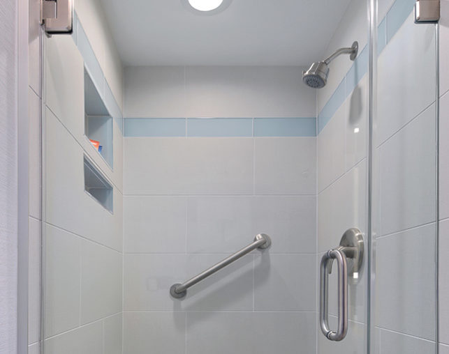 The Park View Suite includes a tiled walk in shower