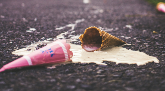 Melted ice cream on the pavement